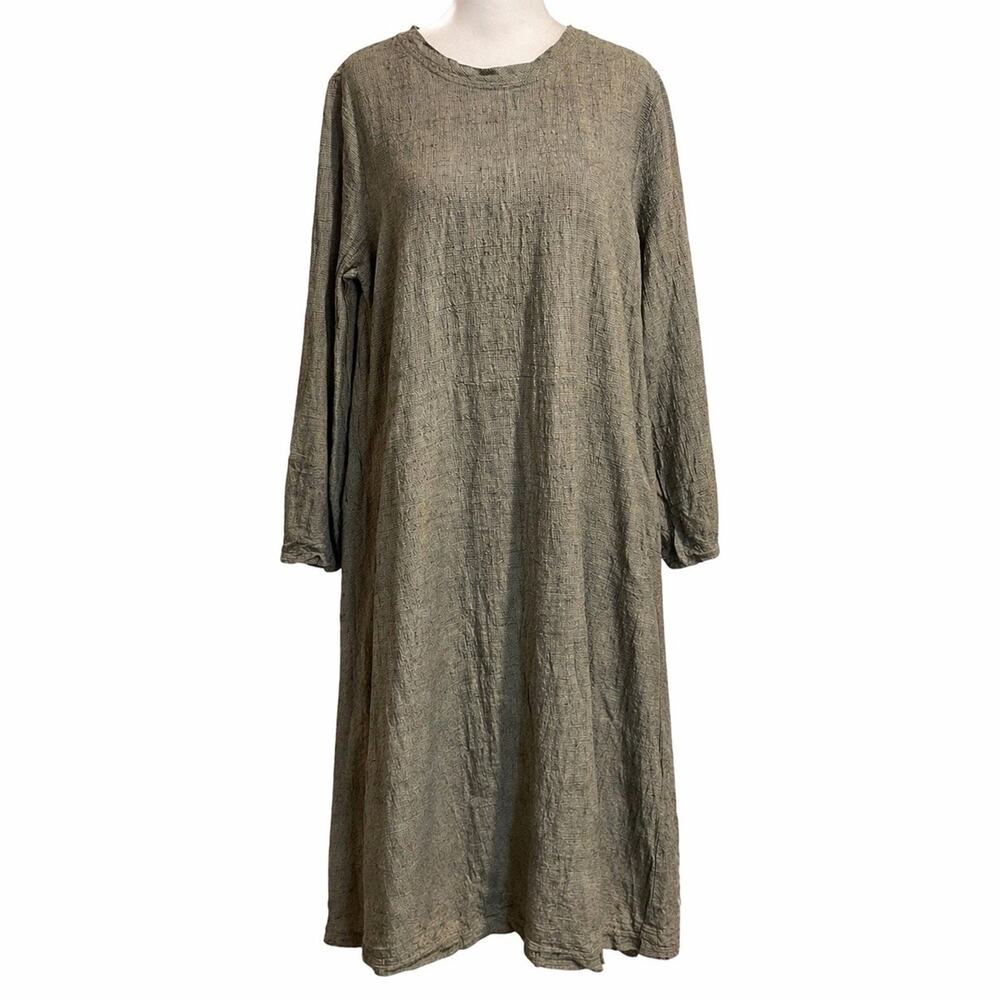 Poetry 100% Linen Basketweave Hopsack Lagenlook Maxi Dress Pockets US 12